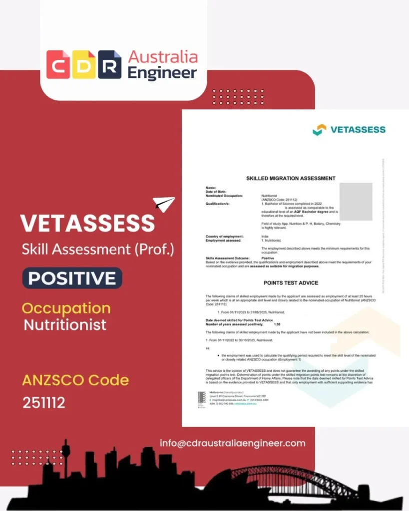 positive skill assessment from vetassess australia