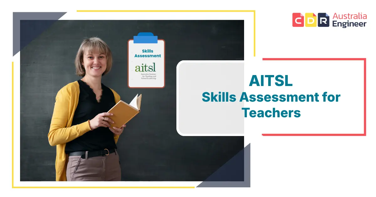 A smiling teacher holding a notebook with an AITSL skills assessment certificate, representing teacher migration to Australia