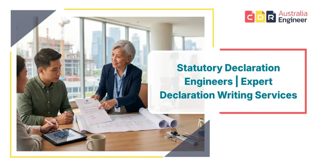 Engineer reviewing statutory declaration documents for migration skills assessment application