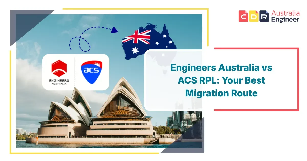 Engineers Australia vs ACS RPL comparison image showing migration pathway for engineers and IT professionals in Australia